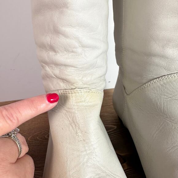 Cobbie White Leather Slouchy Boots SZ 7.5 Boho Ruched Quality Brazil Cowgirl 70s - Picture 5 of 13